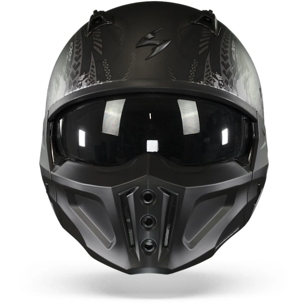 Scorpion Covert-X Tattoo Matt Black-Silver Jet Helmet - Image 2