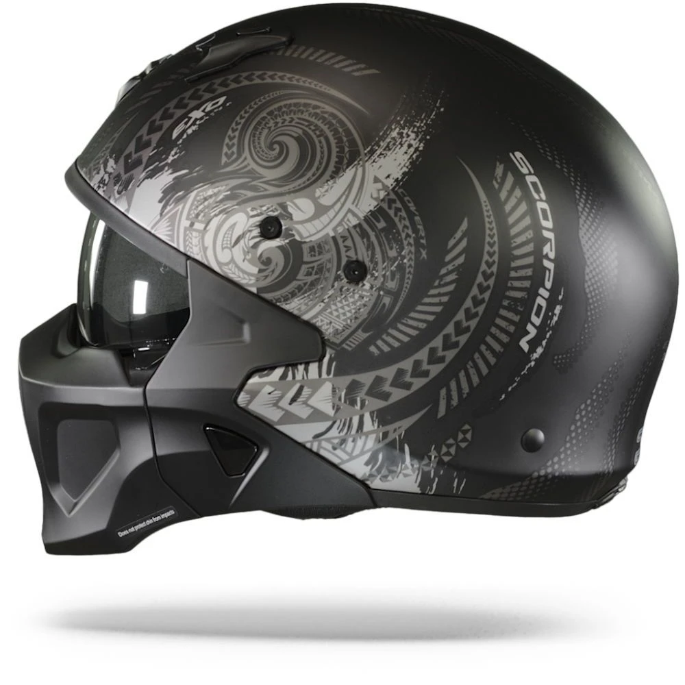 Scorpion Covert-X Tattoo Matt Black-Silver Jet Helmet - Image 6