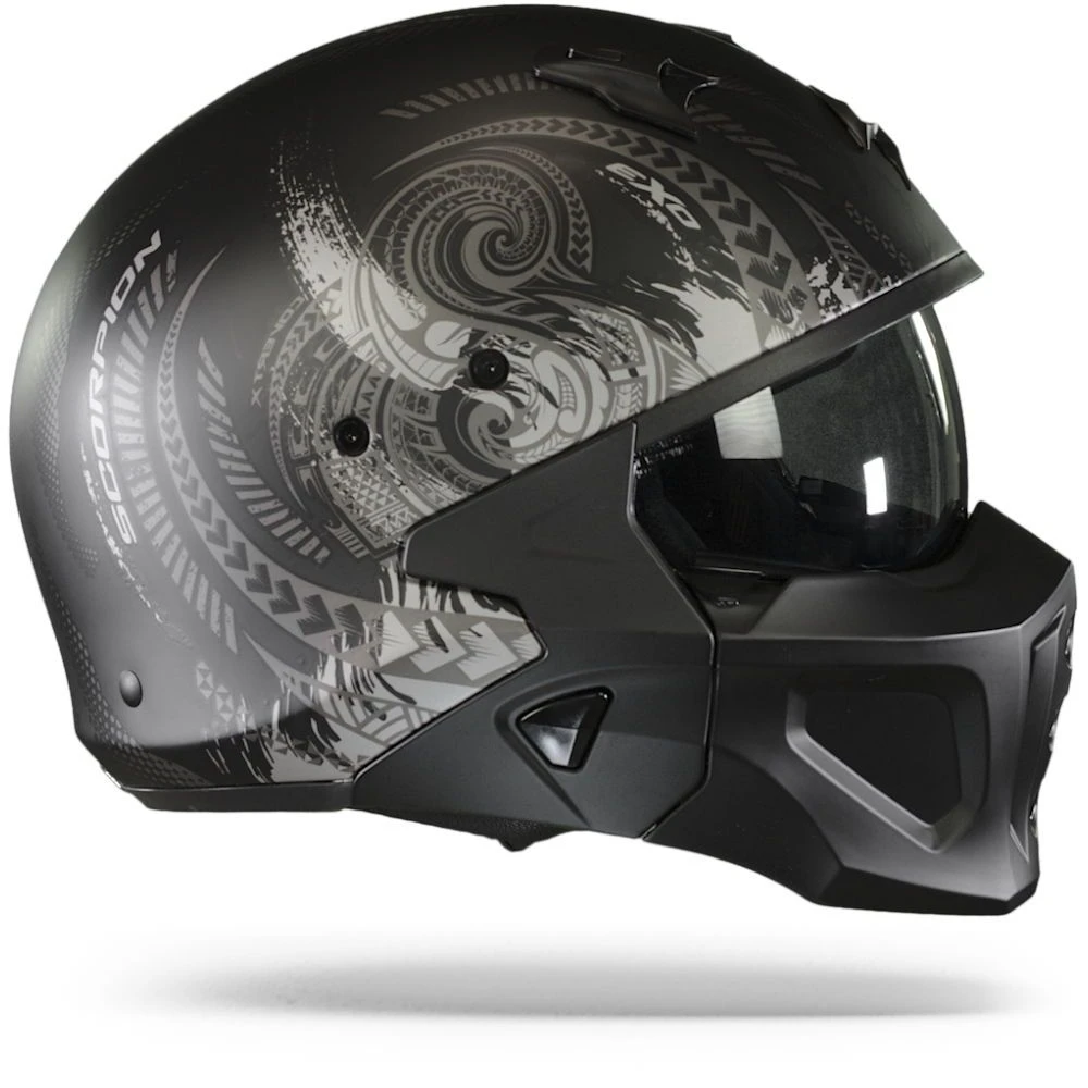 Scorpion Covert-X Tattoo Matt Black-Silver Jet Helmet - Image 4