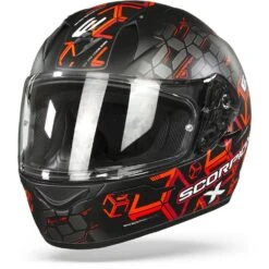 Scorpion EXO-390 Cube Matt Black Red Full Face Helmet