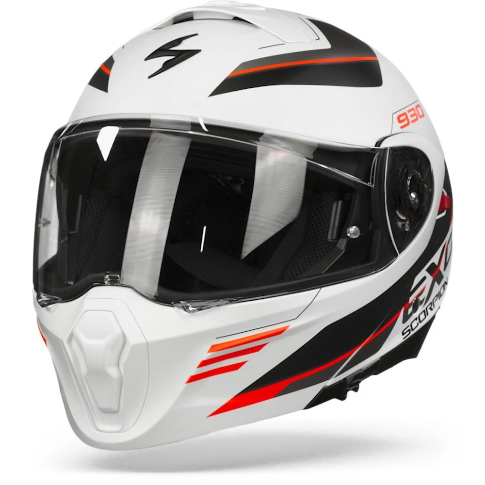 Scorpion EXO-930 Navig Matt White-Black-Red Modular Helmet