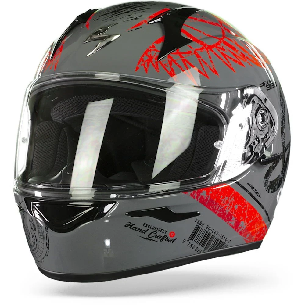 Scorpion EXO-390 Ighost Cement Grey Red Full Face Helmet